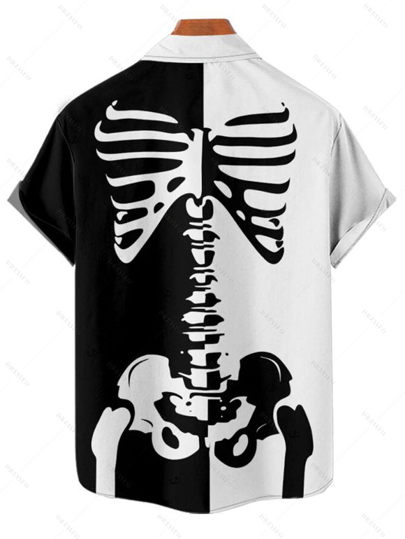 Gothic Couple Outfit for Halloween Colorblock Skeleton Print Pocket Long Dress and Shirt Set - Noir S | US 4