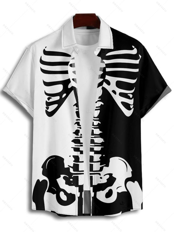 Gothic Couple Outfit for Halloween Colorblock Skeleton Print Pocket Long Dress and Shirt Set - Noir S | US 4