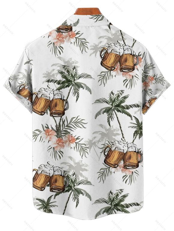 Vacation Couple Outfit Coconut Tree Floral Beer Print Slit Midi Dress and Shirt Set - Vert S | US 4