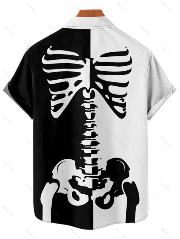 Chemise boutonnée gothique à imprimé squelette colorblock pour homme pour Halloween - Noir 4XL