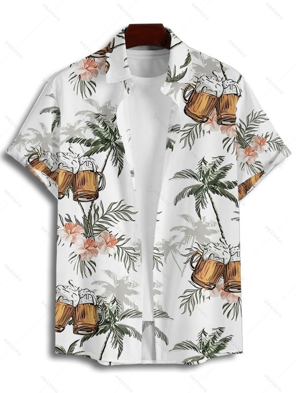Chemise de vacances pour homme, boutonnée, imprimé floral et bière, motif cocotier - Vert 4XL