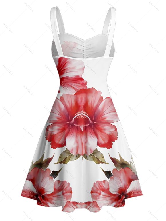 Vacation Couple Outfit Hibiscus Flower Leaf Print Ruched Belt Dress and Shirt Set - Rose clair S | US 4