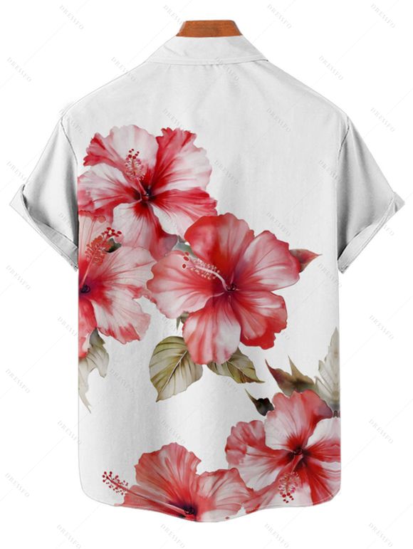 Vacation Couple Outfit Hibiscus Flower Leaf Print Ruched Belt Dress and Shirt Set - Rose clair S | US 4