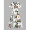 Robe de vacances mi-longue fendue à imprimé floral et cocotier - Vert XXL | US 14