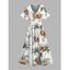 Robe de vacances mi-longue fendue à imprimé floral et cocotier - Vert XXL | US 14