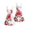 Vacation Couple Outfit Hibiscus Flower Leaf Print Ruched Belt Dress and Shirt Set - Rose clair S | US 4