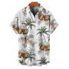 Vacation Couple Outfit Coconut Tree Floral Beer Print Slit Midi Dress and Shirt Set - Vert S | US 4