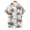 Vacation Couple Outfit Coconut Tree Floral Beer Print Slit Midi Dress and Shirt Set - Vert S | US 4