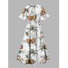 Vacation Couple Outfit Coconut Tree Floral Beer Print Slit Midi Dress and Shirt Set - Vert S | US 4
