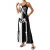 Gothic Couple Outfit for Halloween Colorblock Skeleton Print Pocket Long Dress and Shirt Set - Noir S | US 4
