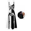 Gothic Couple Outfit for Halloween Colorblock Skeleton Print Pocket Long Dress and Shirt Set - Noir S | US 4