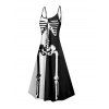 Gothic Couple Outfit for Halloween Colorblock Skeleton Print Pocket Long Dress and Shirt Set - Noir S | US 4
