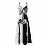 Gothic Couple Outfit for Halloween Colorblock Skeleton Print Pocket Long Dress and Shirt Set - Noir S | US 4
