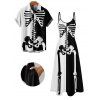 Gothic Couple Outfit for Halloween Colorblock Skeleton Print Pocket Long Dress and Shirt Set - Noir S | US 4