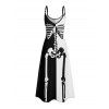 Gothic Couple Outfit for Halloween Colorblock Skeleton Print Pocket Long Dress and Shirt Set - Noir S | US 4