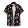 Chemise boutonnée gothique pour homme avec imprimé tête de mort, ancre et rose, pour Halloween - Noir 5XL