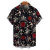 Chemise boutonnée gothique pour homme avec imprimé tête de mort, ancre et rose, pour Halloween - Noir 5XL