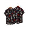 Chemise boutonnée gothique pour homme avec imprimé tête de mort, ancre et rose, pour Halloween - Noir 5XL