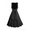Robe mi-longue décontractée à lacets et superpositions, couleur unie, sans manches, coupe trapèze - Noir XXL