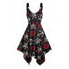 Gothic Couple Outfit Skull Anchor Rose Print Handkerchief Dress and Shirt Set - Noir S | US 4