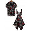 Gothic Couple Outfit Skull Anchor Rose Print Handkerchief Dress and Shirt Set - Noir S | US 4