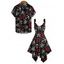 Gothic Couple Outfit Skull Anchor Rose Print Handkerchief Dress and Shirt Set - Noir S | US 4