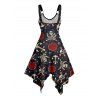 Gothic Couple Outfit Skull Anchor Rose Print Handkerchief Dress and Shirt Set - Noir S | US 4