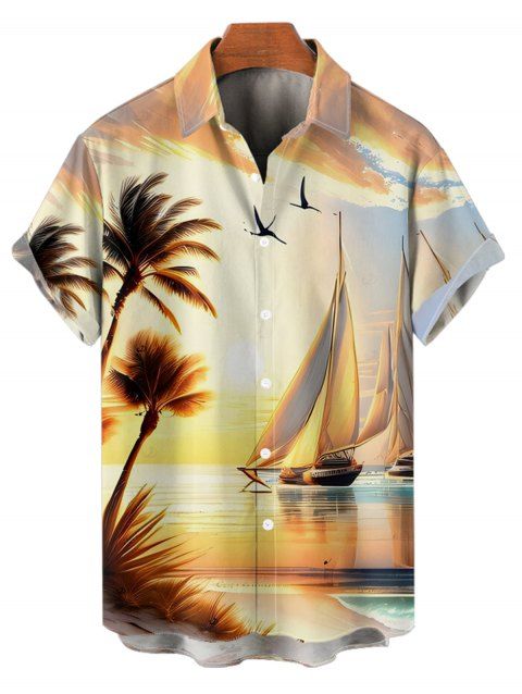 Chemise de plage pour homme, motif cocotiers, boutonnée, idéale pour les vacances