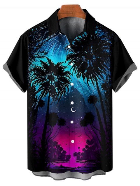 Chemise gothique pour homme, imprimé cocotier et nuit étoilée, boutonnée, idéale pour les vacances