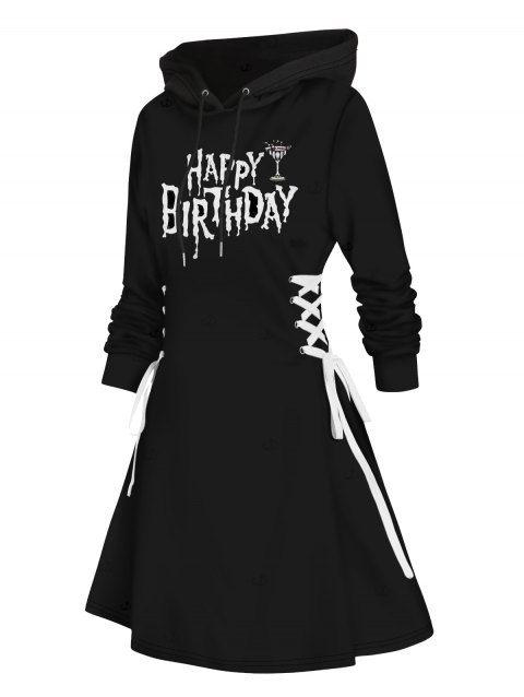 Robe à capuche d'Halloween, mini-robe à lacets et cordon de serrage, imprimé lettres