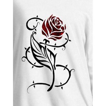 Rose Leaf Print Skew Neck Long Sleeve Sweatshirt