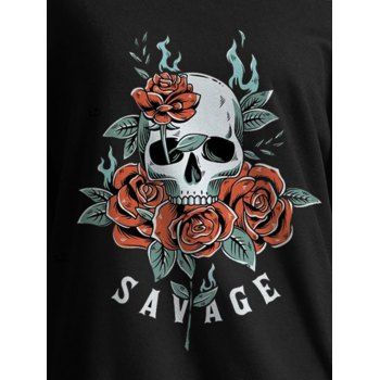 Gothic Sweatshirt for Halloween Rose Skull Letter Print Skew Neck Sweatshirt