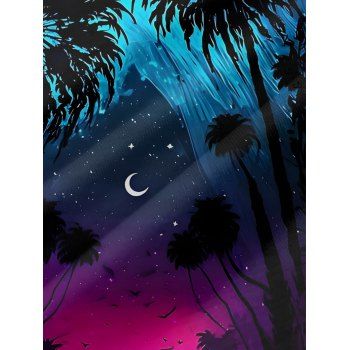 Coconut Tree Starry Night Print Gothic Dress Spaghetti Strap Long Dress