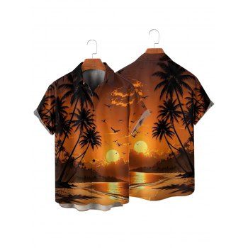 Vacation Couple Outfit Coconut Tree Beach Landscape Print Dress and Shirt Set