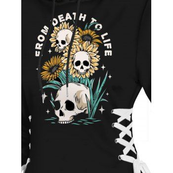 Halloween Hoodie Dress Skulls Sunflower Letter Print Lace Up Drawstring Mini Dress