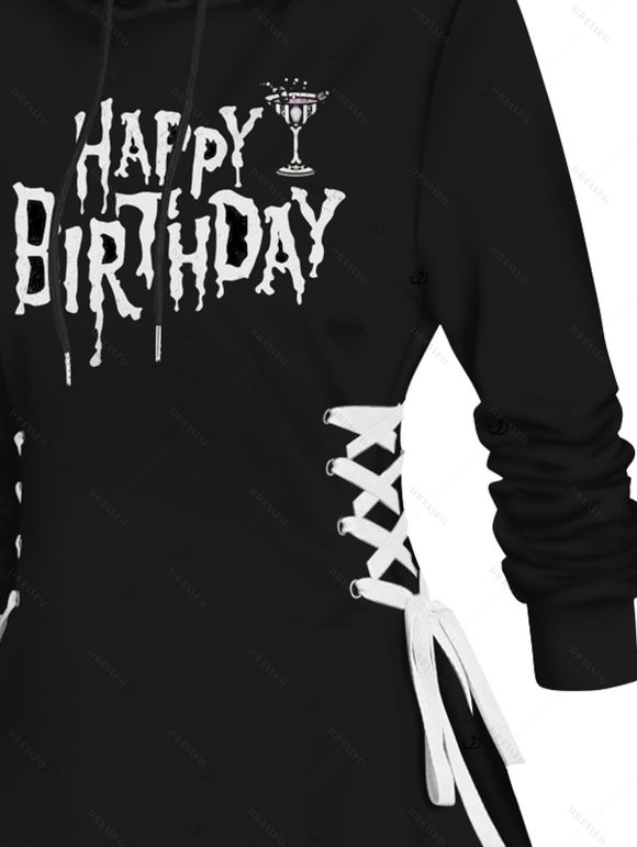Robe à capuche d'Halloween, mini-robe à lacets et cordon de serrage, imprimé lettres - Noir XXL | US 14