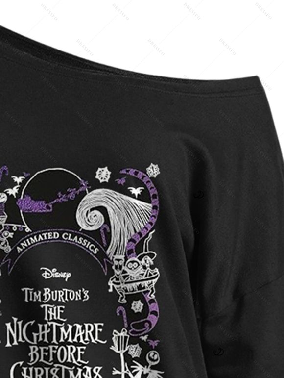 Sweat-shirt de Noël imprimé lettres, col incliné, manches longues - Noir L | US 8-10