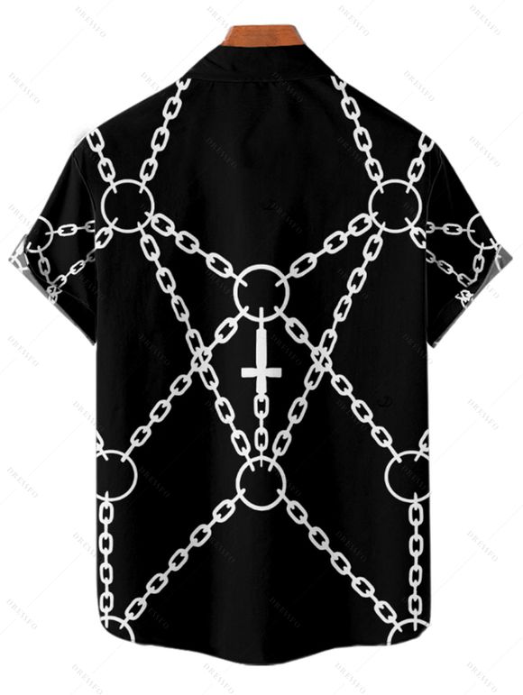 Chemise gothique pour homme, imprimé chaîne et croix, boutonnée, style punk - Noir 4XL