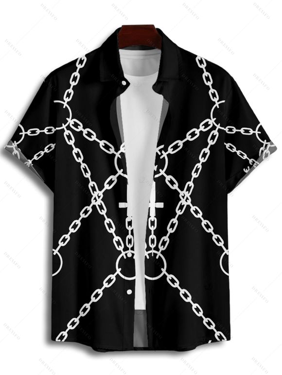 Chemise gothique pour homme, imprimé chaîne et croix, boutonnée, style punk - Noir 4XL