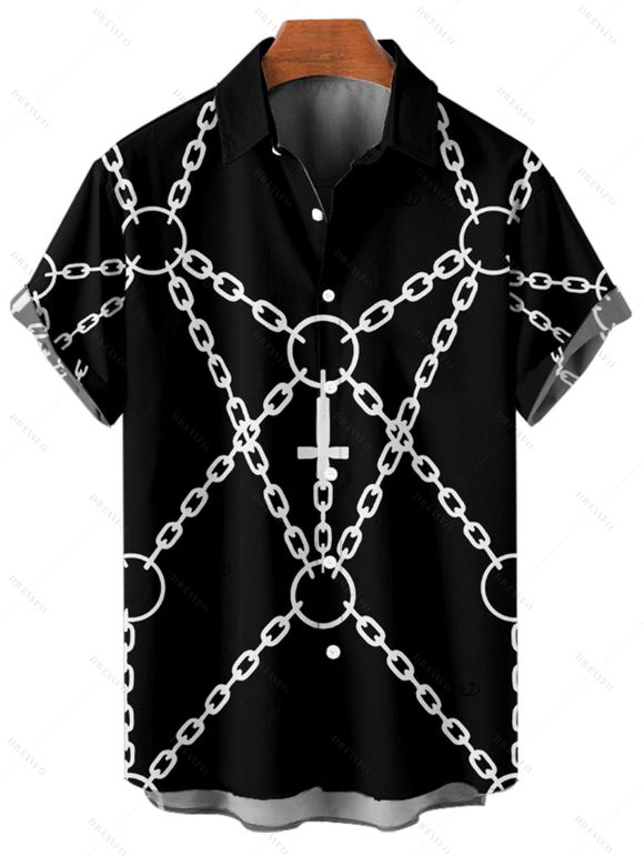 Gothic Couple Outfit Cross Chain Print Spaghetti Strap Mini Dress and Shirt Punk Set - Noir S | US 4