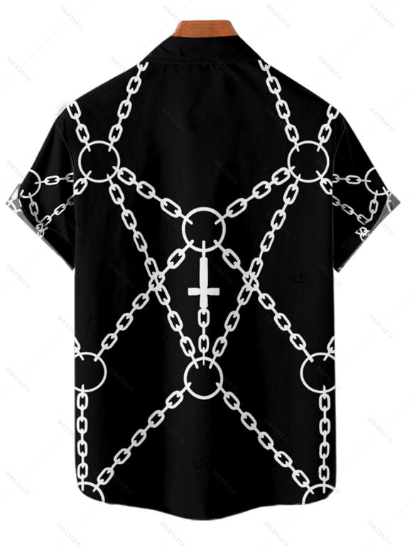 Gothic Couple Outfit Cross Chain Print Spaghetti Strap Mini Dress and Shirt Punk Set - Noir S | US 4