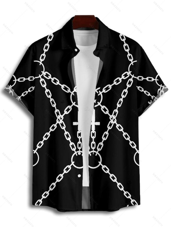 Gothic Couple Outfit Cross Chain Print Spaghetti Strap Mini Dress and Shirt Punk Set - Noir S | US 4