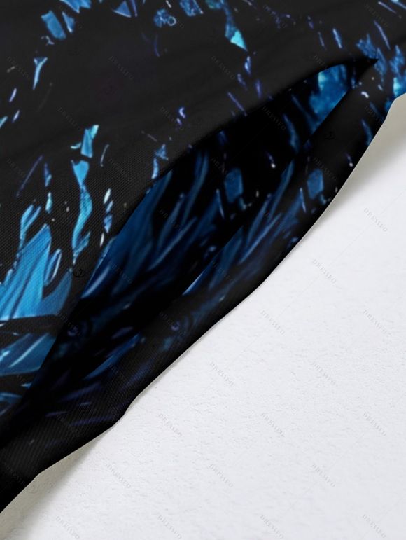 Robe gothique à imprimé cocotier et nuit étoilée, robe longue à bretelles spaghetti - Noir L | US 8-10