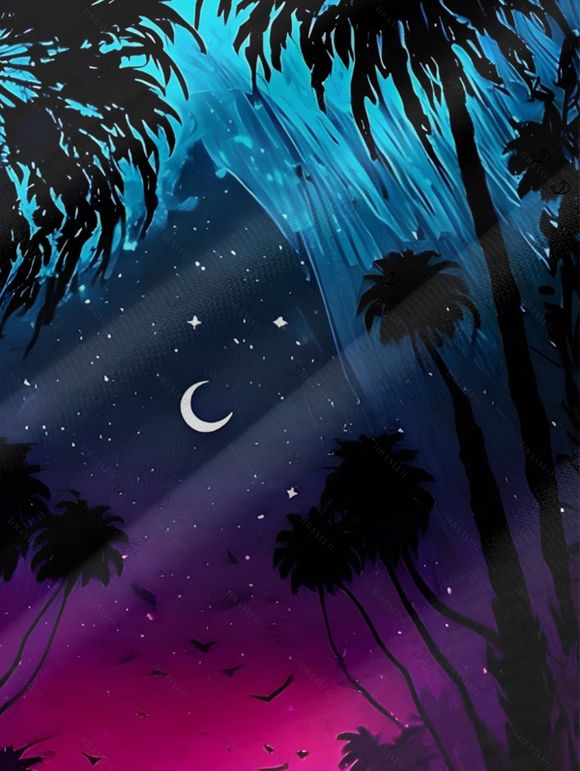 Robe gothique à imprimé cocotier et nuit étoilée, robe longue à bretelles spaghetti - Noir L | US 8-10