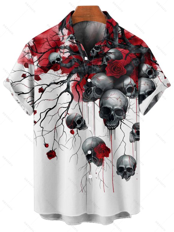 Gothic Couple Outfit for Halloween Skulls Rose Blood Print Mini Dress and Shirt Set - Rouge Vineux S | US 4