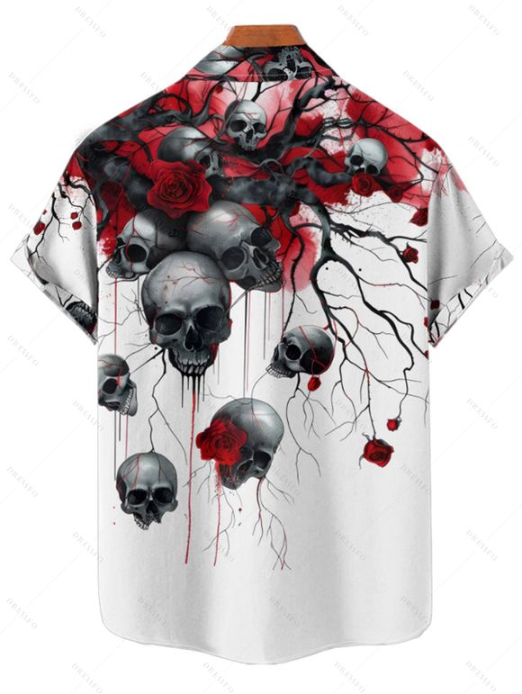 Gothic Couple Outfit for Halloween Skulls Rose Blood Print Mini Dress and Shirt Set - Rouge Vineux S | US 4