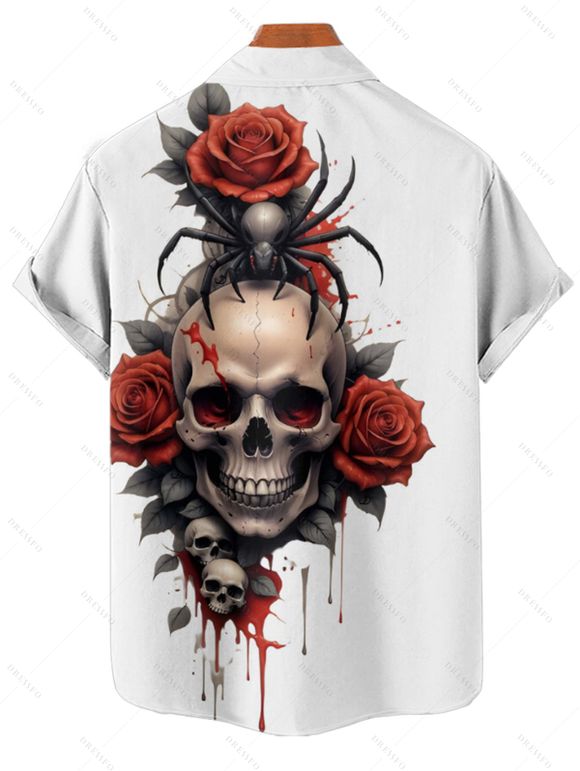 Gothic Couple Outfit for Halloween Skulls Spider Rose Print Mini Dress and Shirt Set - Rouge foncé S | US 4