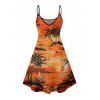 Robe de plage à imprimé paysage de cocotiers, mini-robe à bretelles spaghetti pour les vacances - Orange XXXXXL | US 20