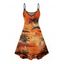 Robe de plage à imprimé paysage de cocotiers, mini-robe à bretelles spaghetti pour les vacances - Orange XXXXXL | US 20