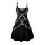 Robe gothique à imprimé chaîne croisée, mini-robe punk à bretelles spaghetti - Noir XXXXXL | US 20